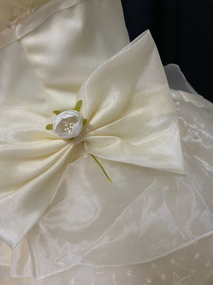 Princess Vibes Ball Gown Strapless Yellow Organza Long With Tiered Ruffled Corset Fitted Back Quince Dress inspo Quinceanera Dresses Sweet 16 Outfit RB7879