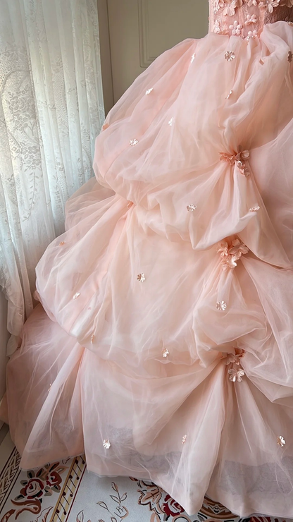Sweet 16 Dress Ideas Ball Gown Strapless Blush Pink With Tiered Flowers Ball Gown Sweet Sixteen 16th Birthday Dresses RC0745