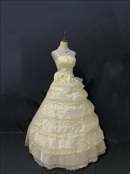 Princess Vibes Ball Gown Strapless Yellow Organza Long With Tiered Ruffled Corset Fitted Back Quince Dress inspo Quinceanera Dresses Sweet 16 Outfit RB7879