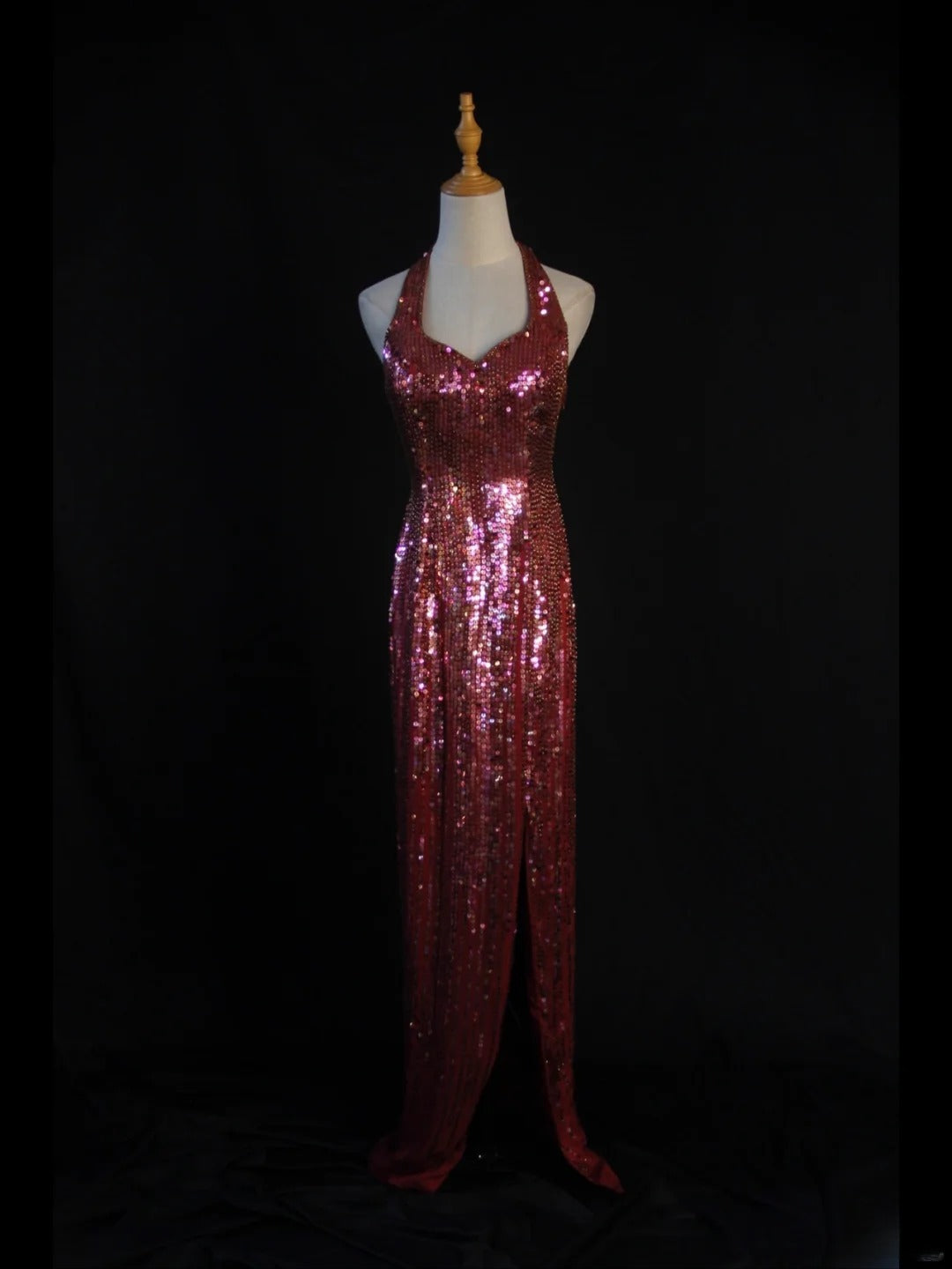 Vintage A Line Halter Burgundy Sequins 1950s With Slit Beaded Bodice Long Prom Dresses Inspo Birthday Outfit Formal Dress For Woman AS426