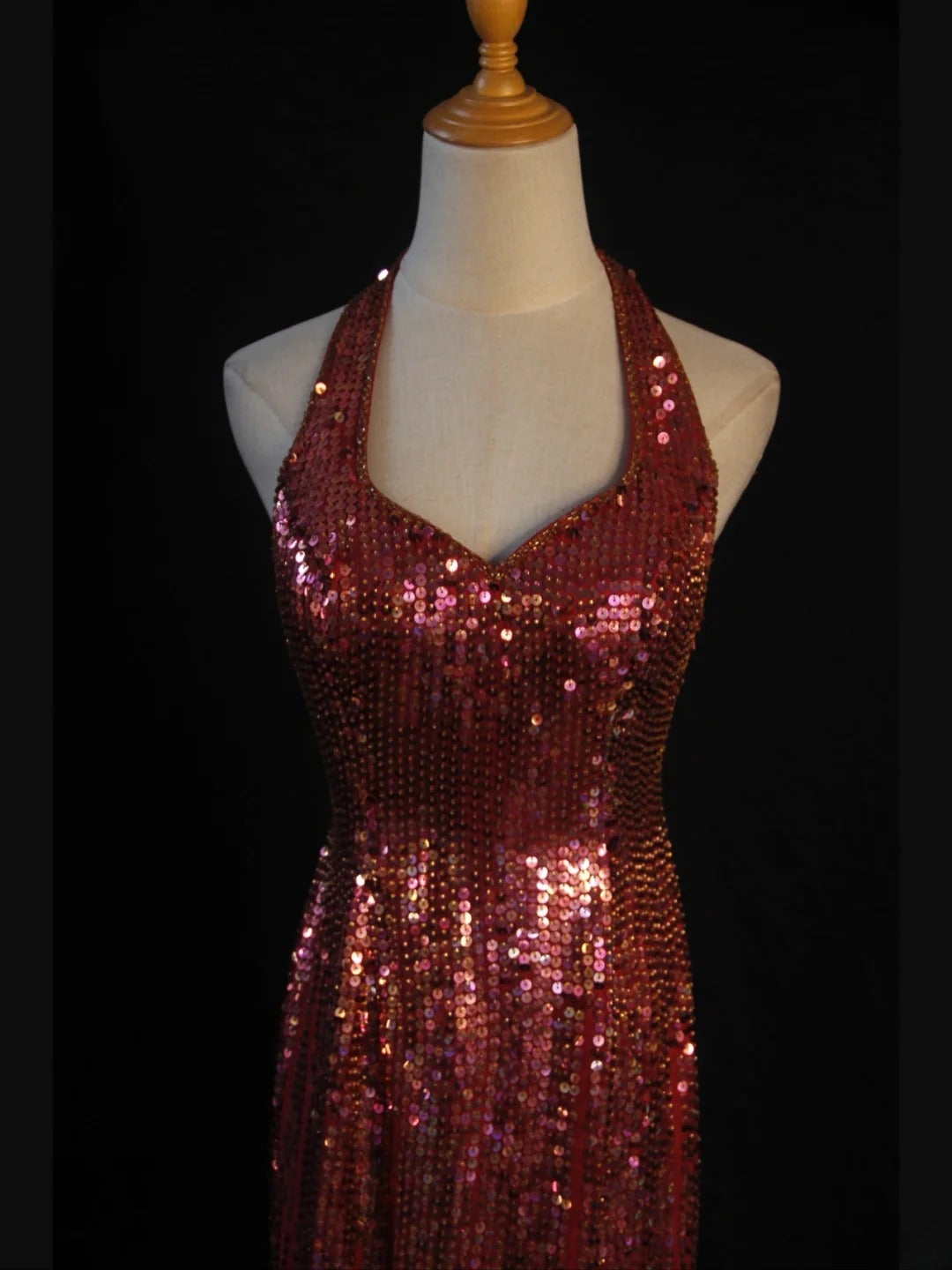 Vintage A Line Halter Burgundy Sequins 1950s With Slit Beaded Bodice Long Prom Dresses Inspo Birthday Outfit Formal Dress For Woman AS426
