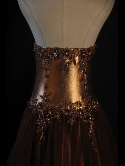 Vintage A Line Strapless 80s With Beaded Appliqued Bodice Long Prom Max Dresses Inspo Birthday Outfit Formal Dress For Women AS428