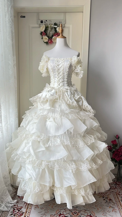 Sweet 16 Dress Ideas Ball Gown Off Shoulder With Sleeves Tiered Layers Ball Gown Sweet Sixteen 16th Birthday Dresses RC0750
