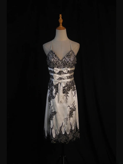 Vintage A line Halter Black Lace With Beads White Short 18th Birthday Dress Homecoming Dresses Cocktail Gown AS430