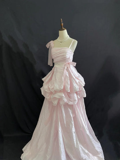 Princess Vibes Ball Gown Spaghetti Strap Pink Taffeta Long With Ruffled Tiered Quince Dress inspo Quinceanera Dresses Sweet 16 Outfit RB7884