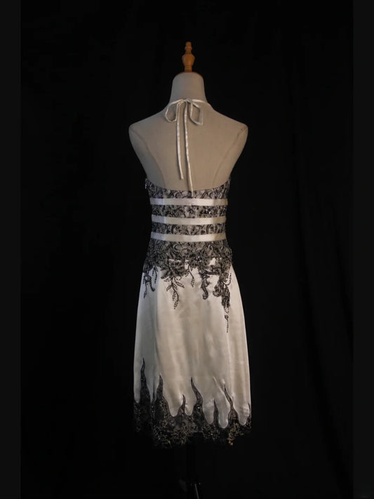 Vintage A line Halter Black Lace With Beads White Short 18th Birthday Dress Homecoming Dresses Cocktail Gown AS430