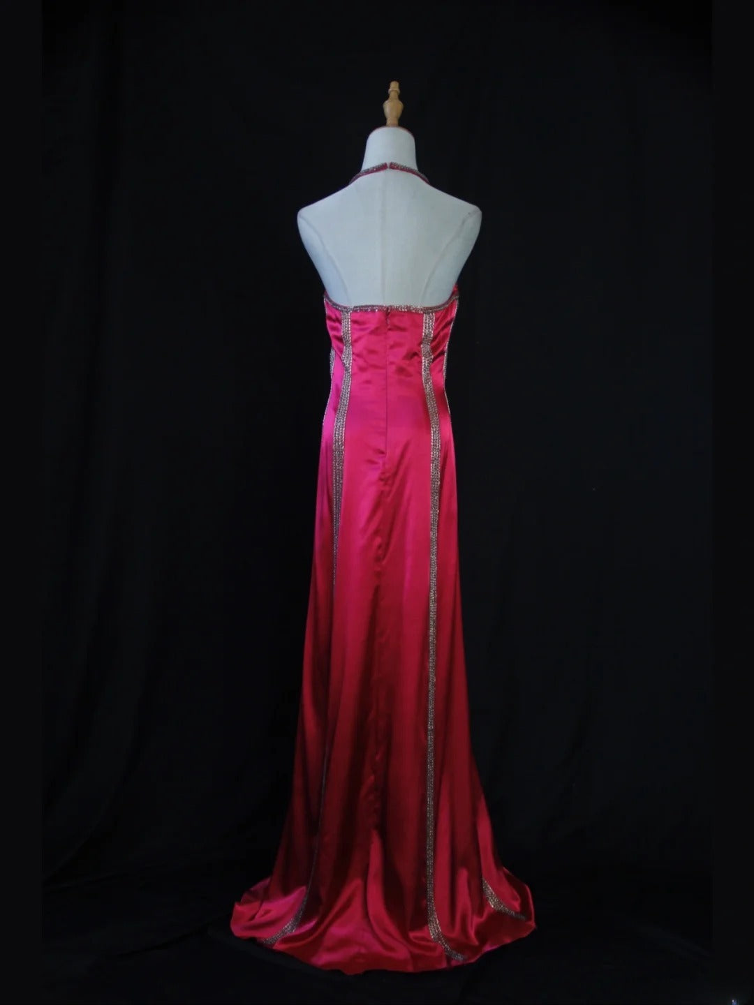 Vintage A Line Halter Hot Pink Satin 1950s With Beaded Bodice Long Prom Dresses Inspo Birthday Outfit Formal Dress For Women AS432