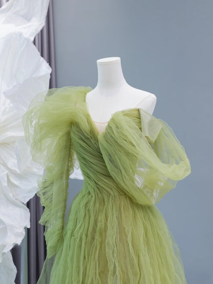 Modest Prom Dresses Aesthetic A Line One Shoulder Sage Green Tulle Inspiration Impress Long Party Formal Gown For Teenagers High Schools AS432