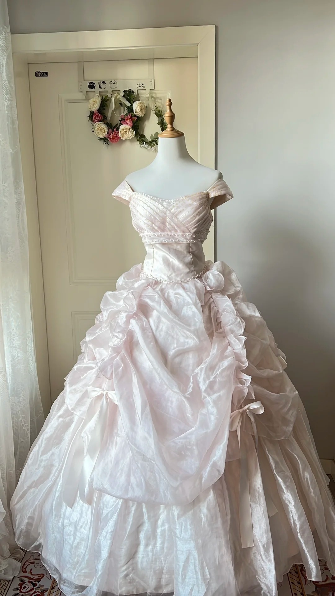 Sweet 16 Dress Ideas Ball Gown Off Shoulder With Sleeves Tiered Pink Ball Gown Sweet Sixteen 16th Birthday Dresses RC0753