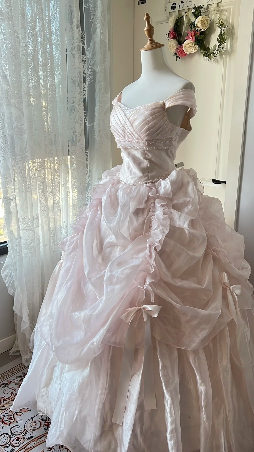 Sweet 16 Dress Ideas Ball Gown Off Shoulder With Sleeves Tiered Pink Ball Gown Sweet Sixteen 16th Birthday Dresses RC0753