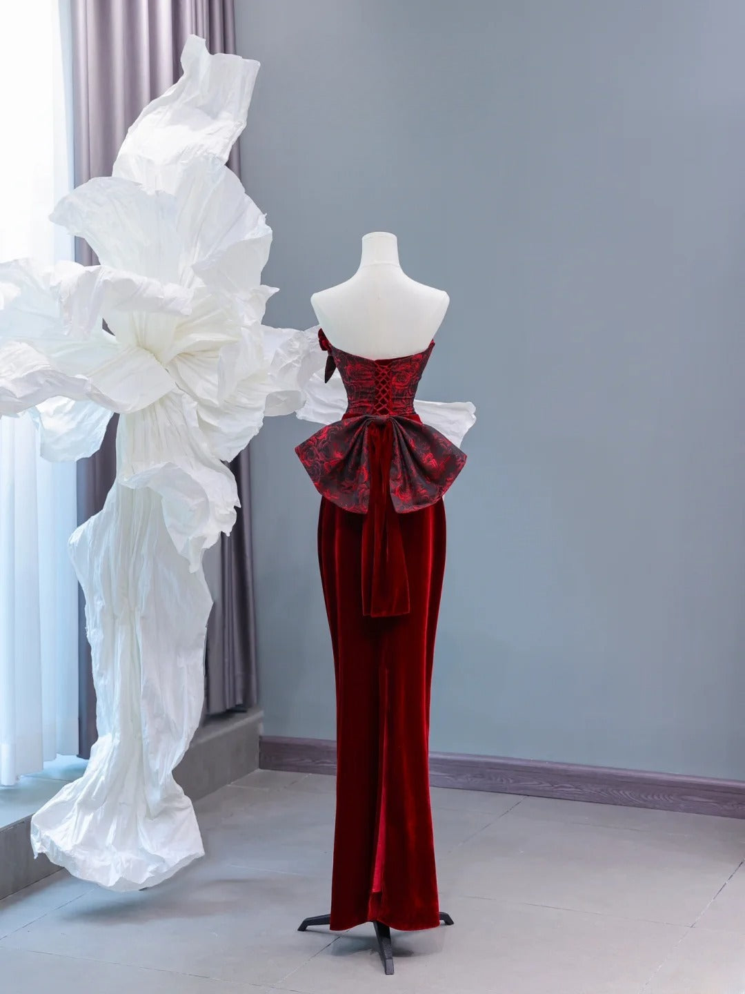 Chic Sheath Sweetheart Burgundy Velvet Long Prom Formal Fancy Evening Dresses Dinner Outfits Classy Party Gowns AS433