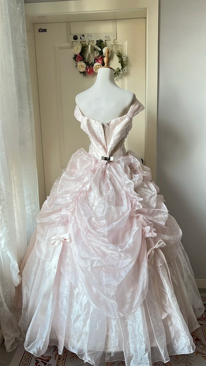 Sweet 16 Dress Ideas Ball Gown Off Shoulder With Sleeves Tiered Pink Ball Gown Sweet Sixteen 16th Birthday Dresses RC0753