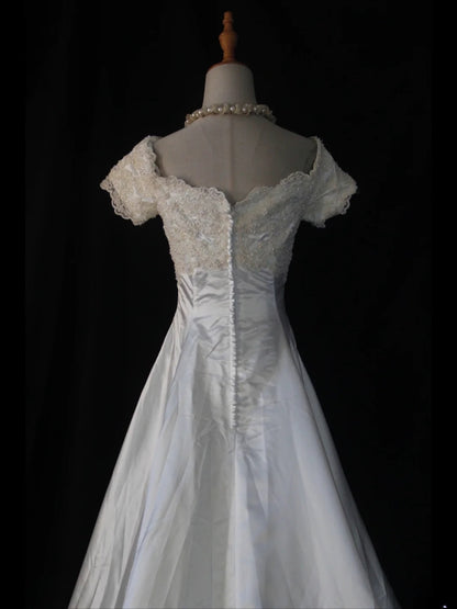 Retro 1950s Wedding Dresses for Bride Ball Gown V Neck With Short Beads Sleeves Lace Petite/Plus Size Bridal Gowns for Summer Wedding AS433
