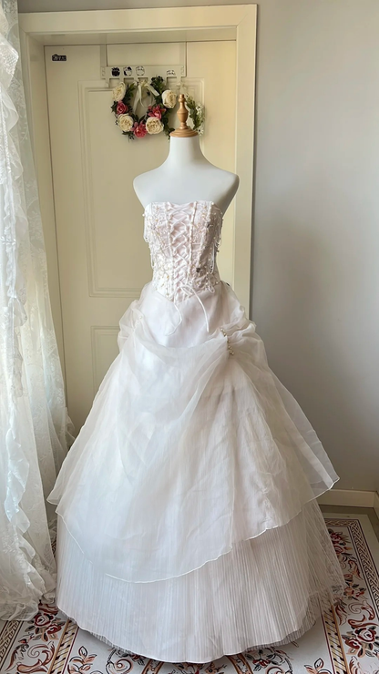 Sweet 15 Dress Quinceanera Dresses Ball Gown Strapless Light Pink Tulle With Appliques Long 16th Birthday Outfits RC0754