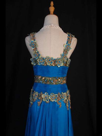 Vintage A Line V Neck 80s With Gold Beaded Appliqued Bodice Long Prom Max Dresses Inspo 18th Birthday Outfit Formal Dress For Women AS434