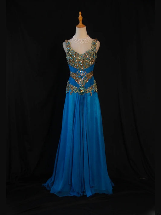 Vintage A Line V Neck 80s With Gold Beaded Appliqued Bodice Long Prom Max Dresses Inspo 18th Birthday Outfit Formal Dress For Women AS434