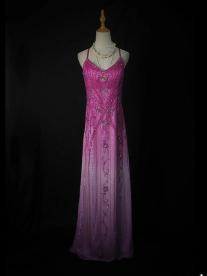 Vintage A Line Halter White Pink Ombre Chiffon 1950s With Beaded Bodice Long Prom Dresses Inspo Birthday Outfit Formal Dress For Women AS435