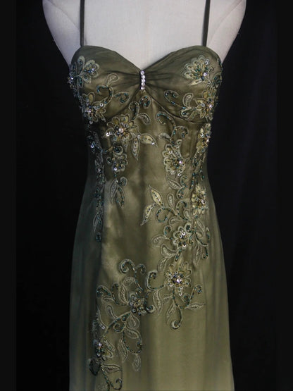 Vintage Mermaid Spaghetti Straps Olive Green Ombre Chiffon 80s With Beaded Bodice Long Prom Dresses Inspo Birthday Outfit Formal Dress For Women AS436
