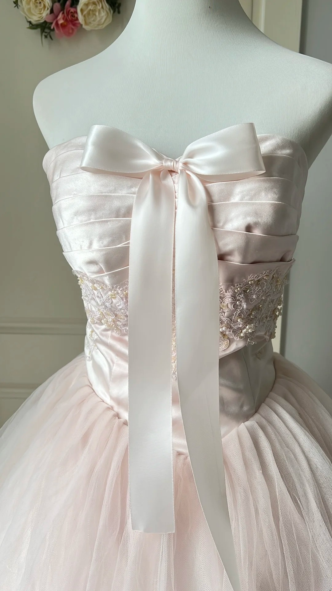 Sweet 15 Dress Quinceanera Dresses Ball Gown Strapless Light Pink Tulle With Lace Long 16th Birthday Outfits RC0755