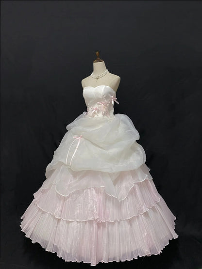 Sweety Ball Gown Sweetheart Light Pink Organza Long With Bow-knot Quince Dress inspo Quinceanera Dresses Formal Birthday Outfit RB7893