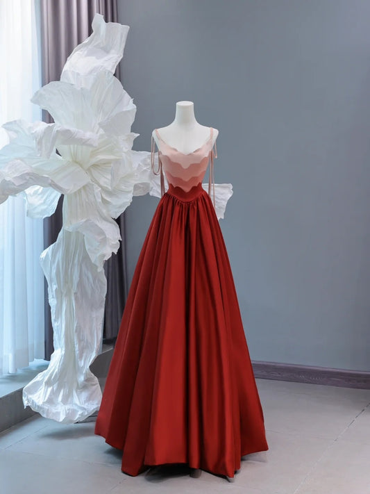 Modest Prom Dresses Aesthetic A Line Spaghetti Straps Burgundy Inspiration Impress Satin Long Party Formal Gown For Teenagers High Schools AS438