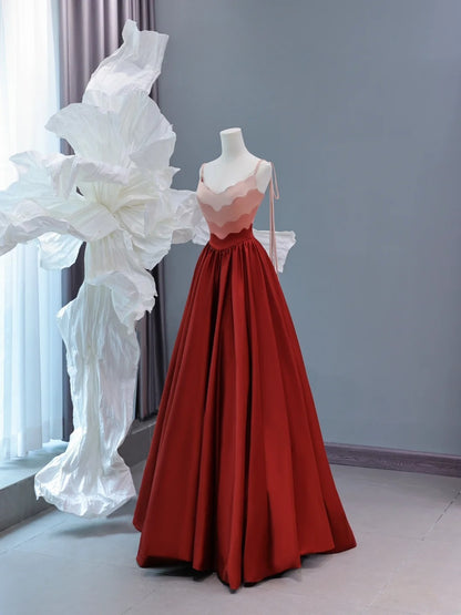 Modest Prom Dresses Aesthetic A Line Spaghetti Straps Burgundy Inspiration Impress Satin Long Party Formal Gown For Teenagers High Schools AS438