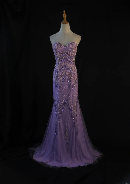 Vintage Mermaid Sweetheart Lilac Tulle 1950s With Beads Bodice Long Prom Dresses Inspo 18th Birthday Outfit Formal Gown AS439
