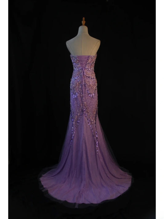 Vintage Mermaid Sweetheart Lilac Tulle 1950s With Beads Bodice Long Prom Dresses Inspo 18th Birthday Outfit Formal Gown AS439