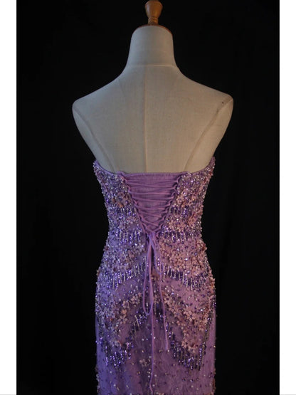 Vintage Mermaid Sweetheart Lilac Tulle 1950s With Beads Bodice Long Prom Dresses Inspo 18th Birthday Outfit Formal Gown AS439