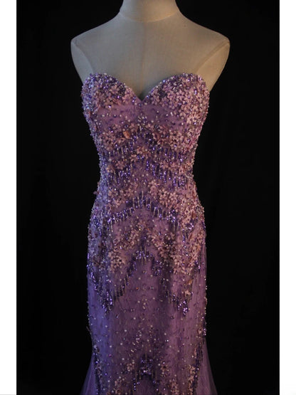 Vintage Mermaid Sweetheart Lilac Tulle 1950s With Beads Bodice Long Prom Dresses Inspo 18th Birthday Outfit Formal Gown AS439