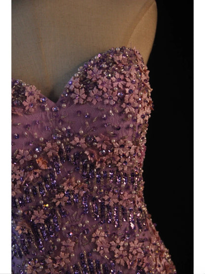 Vintage Mermaid Sweetheart Lilac Tulle 1950s With Beads Bodice Long Prom Dresses Inspo 18th Birthday Outfit Formal Gown AS439