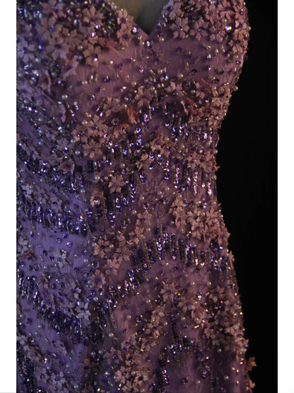 Vintage Mermaid Sweetheart Lilac Tulle 1950s With Beads Bodice Long Prom Dresses Inspo 18th Birthday Outfit Formal Gown AS439