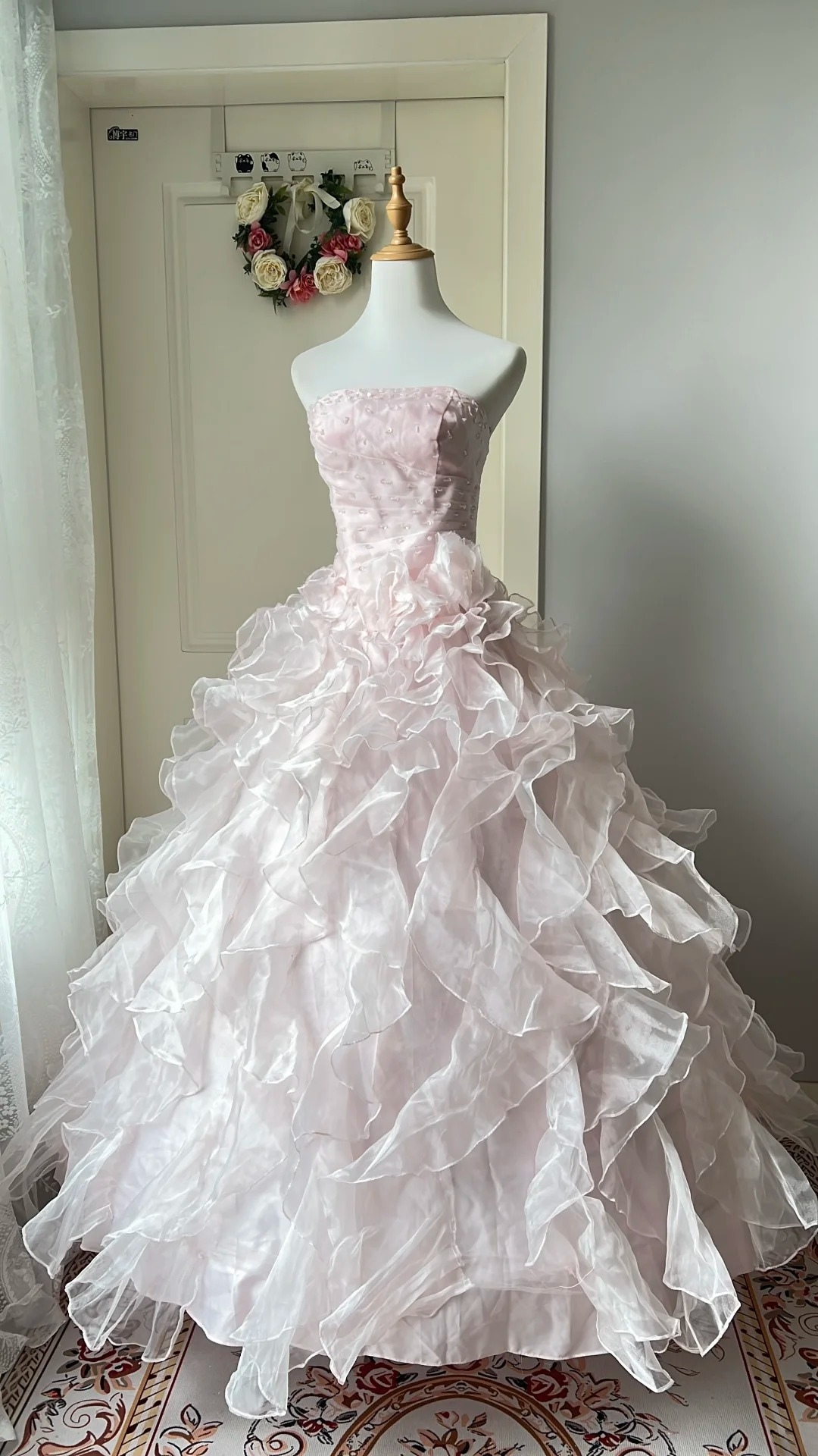 Sweet 15 Dress Quinceanera Dresses Ball Gown Strapless Light Pink With Tiered Layers Long 16th Birthday Outfits RC0758