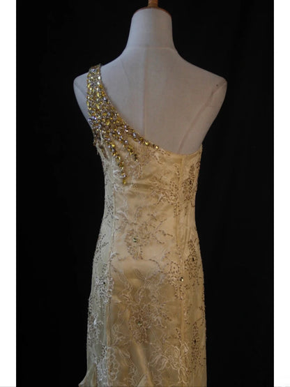 Retro 1950s Mermaid One Shoulder Yellow Chiffon With Gold Beads Lace Long Prom Dresses Inspo 22th Birthday Outfit Formal Dress AS440