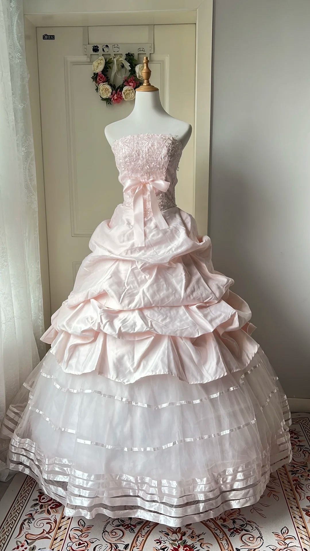 Sweet 15 Dress Quinceanera Dresses Ball Gown Strapless Pink With Tiered Layers Long 16th Birthday Outfits RC0759