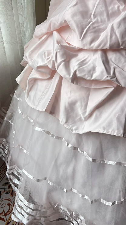 Sweet 15 Dress Quinceanera Dresses Ball Gown Strapless Pink With Tiered Layers Long 16th Birthday Outfits RC0759