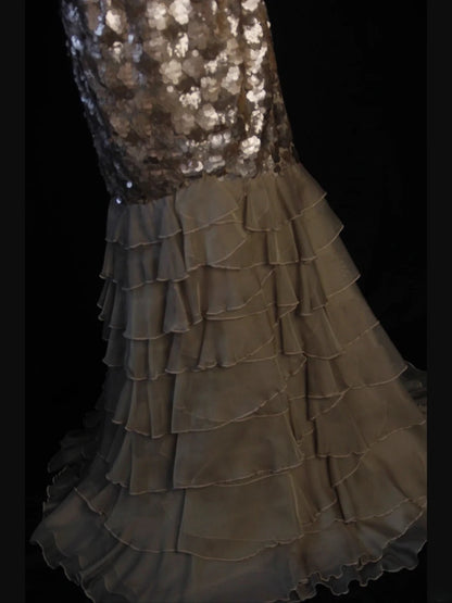 Vintage Mermaid Sweetheart Sequins 1950s With Ruffled Layered Bodice Long Prom Dresses Inspo 18th Birthday Outfit Formal Gown AS442