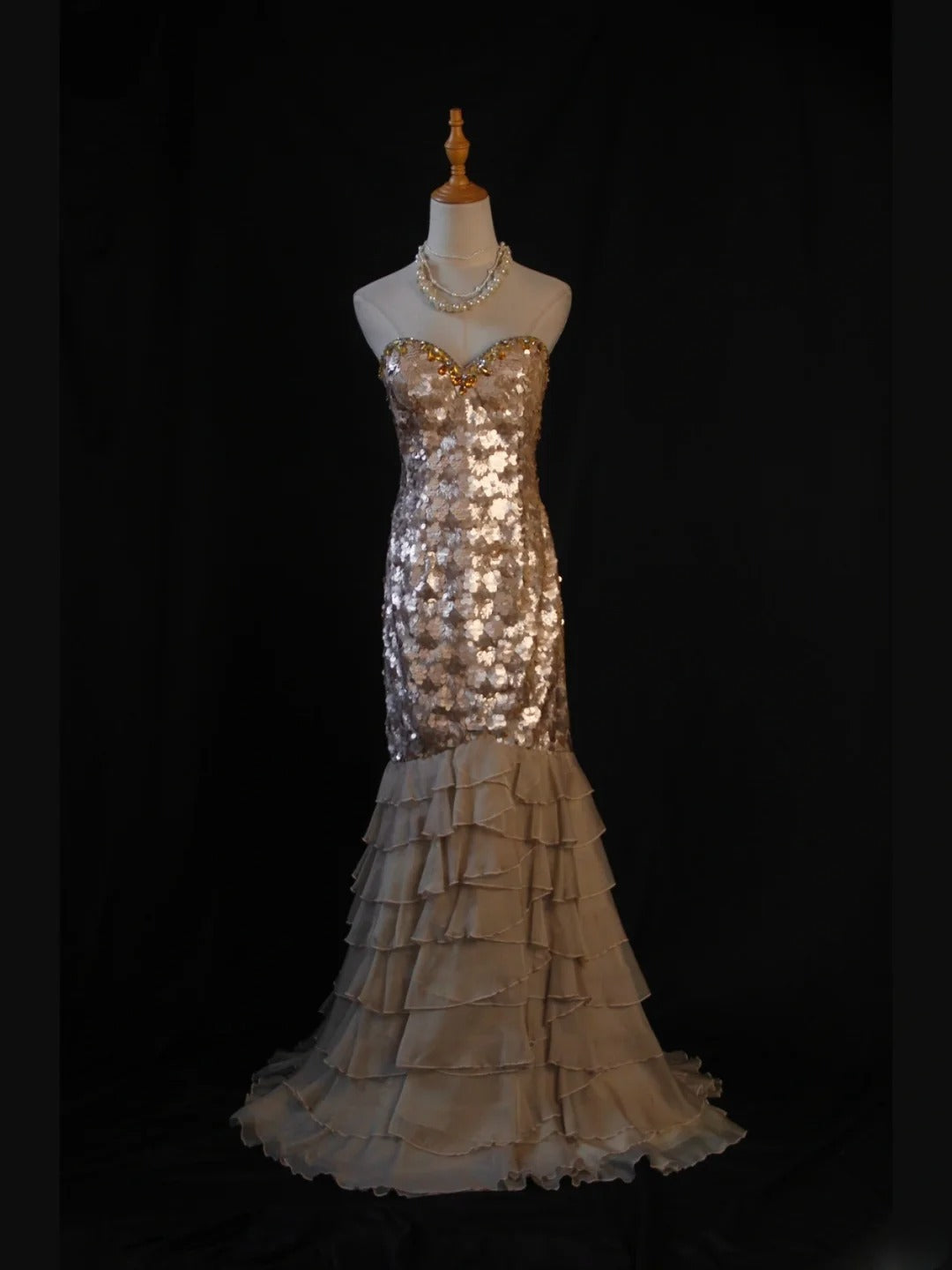 Vintage Mermaid Sweetheart Sequins 1950s With Ruffled Layered Bodice Long Prom Dresses Inspo 18th Birthday Outfit Formal Gown AS442