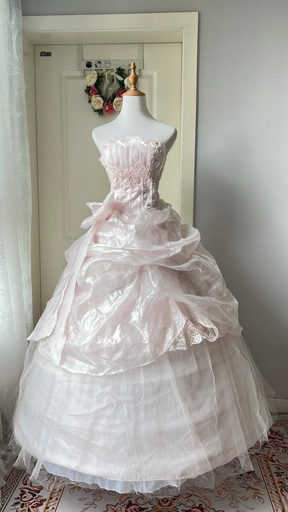 Sweet 15 Dress Quinceanera Dresses Ball Gown Strapless Pearl Pink With Tiered Lace Long 16th Birthday Outfits RC0760