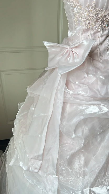 Sweet 15 Dress Quinceanera Dresses Ball Gown Strapless Pearl Pink With Tiered Lace Long 16th Birthday Outfits RC0760
