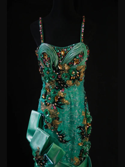 Vintage Mermaid Spaghetti Straps Green Lace 80s With Beaded Appliqued Long Prom Max Dresses Inspo 18th Birthday Outfit Formal Dress For Women AS444