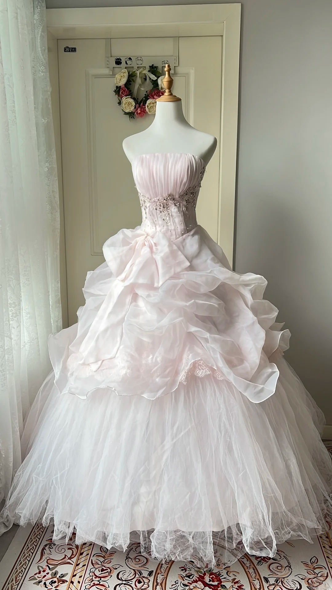 Sweet 15 Dress Quinceanera Dresses Ball Gown Strapless Pearl Pink With Tiered Beaded Long 16th Birthday Outfits RC0761