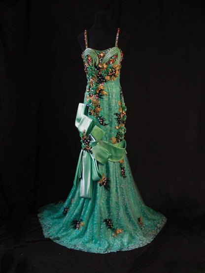 Vintage Mermaid Spaghetti Straps Green Lace 80s With Beaded Appliqued Long Prom Max Dresses Inspo 18th Birthday Outfit Formal Dress For Women AS444