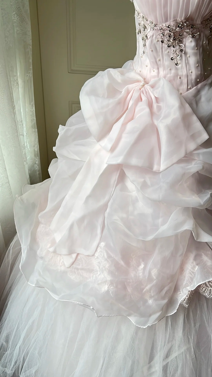 Sweet 15 Dress Quinceanera Dresses Ball Gown Strapless Pearl Pink With Tiered Beaded Long 16th Birthday Outfits RC0761