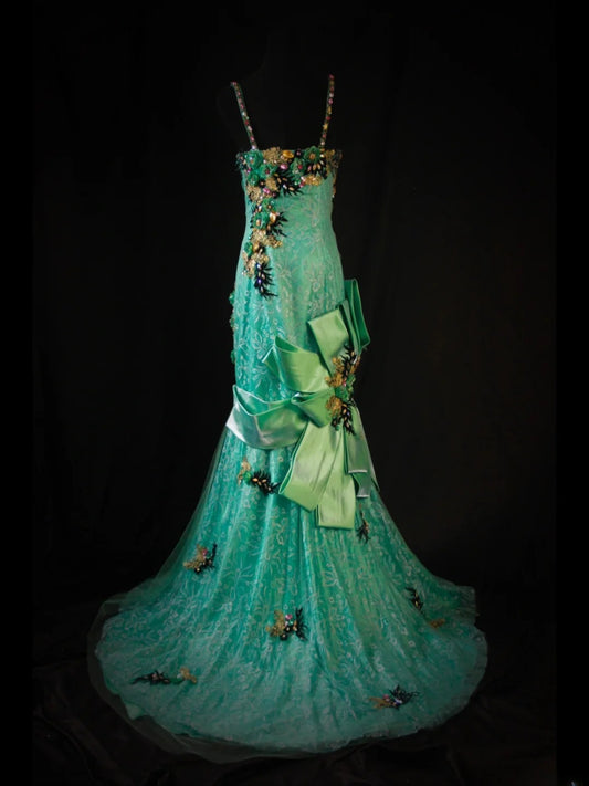 Vintage Mermaid Spaghetti Straps Green Lace 80s With Beaded Appliqued Long Prom Max Dresses Inspo 18th Birthday Outfit Formal Dress For Women AS444