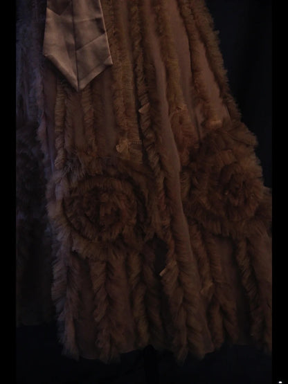 Vintage A line Spaghetti Straps Brown Tulle With Lace 18th Birthday Dress Homecoming Dresses Cocktail Gown AS445