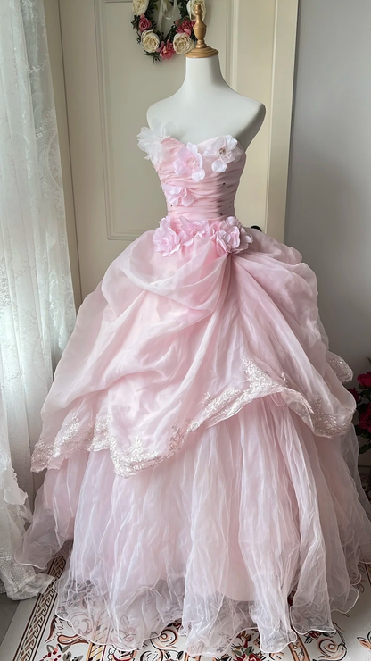 Sweet 16 Dress Ideas Ball Gown Sweetheart With Flowers Lace Pink Ball Gown Sweet Sixteen 16th Birthday Dresses RC0762