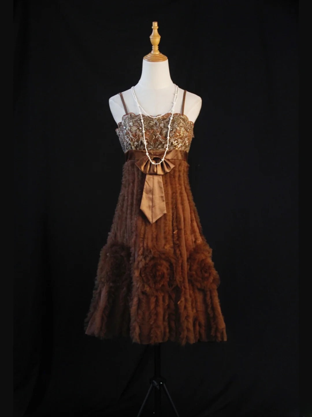 Vintage A line Spaghetti Straps Brown Tulle With Lace 18th Birthday Dress Homecoming Dresses Cocktail Gown AS445
