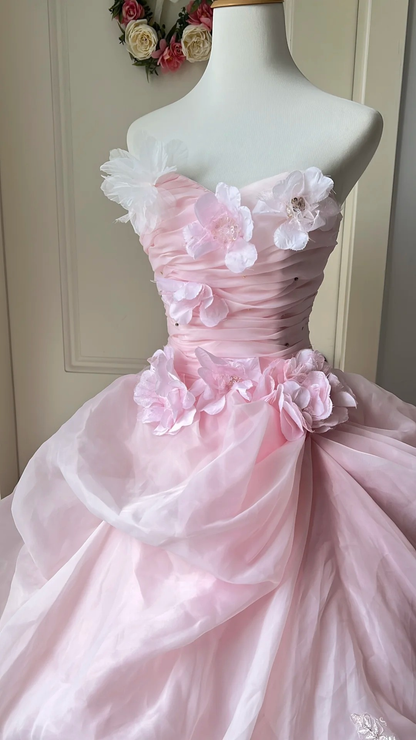 Sweet 16 Dress Ideas Ball Gown Sweetheart With Flowers Lace Pink Ball Gown Sweet Sixteen 16th Birthday Dresses RC0762