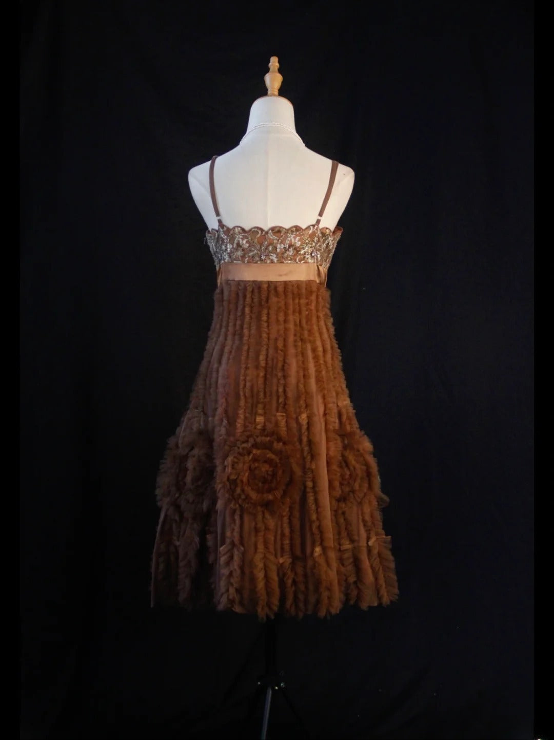 Vintage A line Spaghetti Straps Brown Tulle With Lace 18th Birthday Dress Homecoming Dresses Cocktail Gown AS445